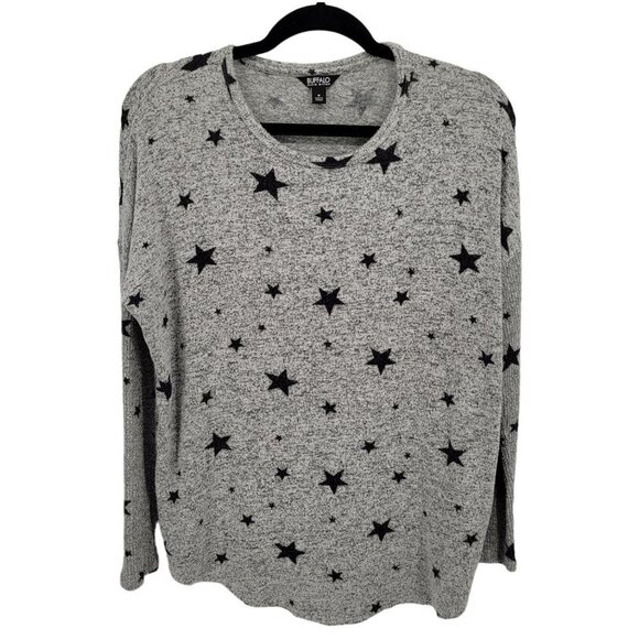 Buffalo David Bitton Womens medium gray black star print super soft long sleeve - Picture 1 of 8